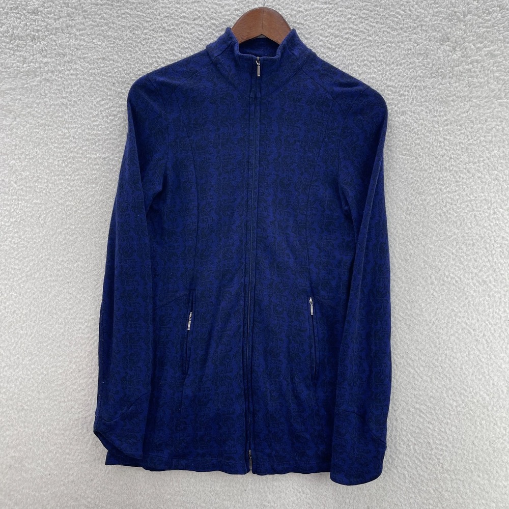 Ibex Jacket Womens Medium Blue Backbay Merino Wool Geometric Outdoor Hiking Gorp